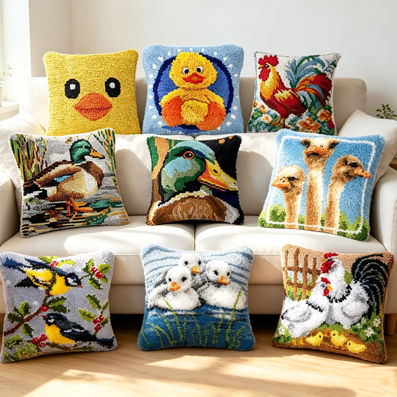 Printed Embroidery Kit - طقم تطريز وسادة وسجاد بتصميم بطة