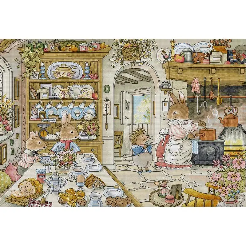 Embroidery Kitchen - مطبخ أرنب بنمط كرتوني حيوان طقم