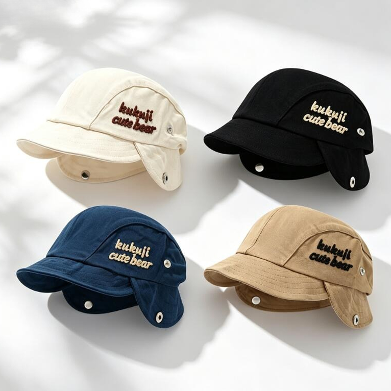 Embroidery Cap - قبعة أطفال لحماية الأذنين لخريف 2026،