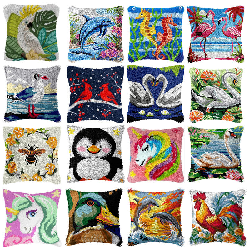 Printed Embroidery Kit - DIY الطيور يونيكورن وسادة الحرفية الصوف