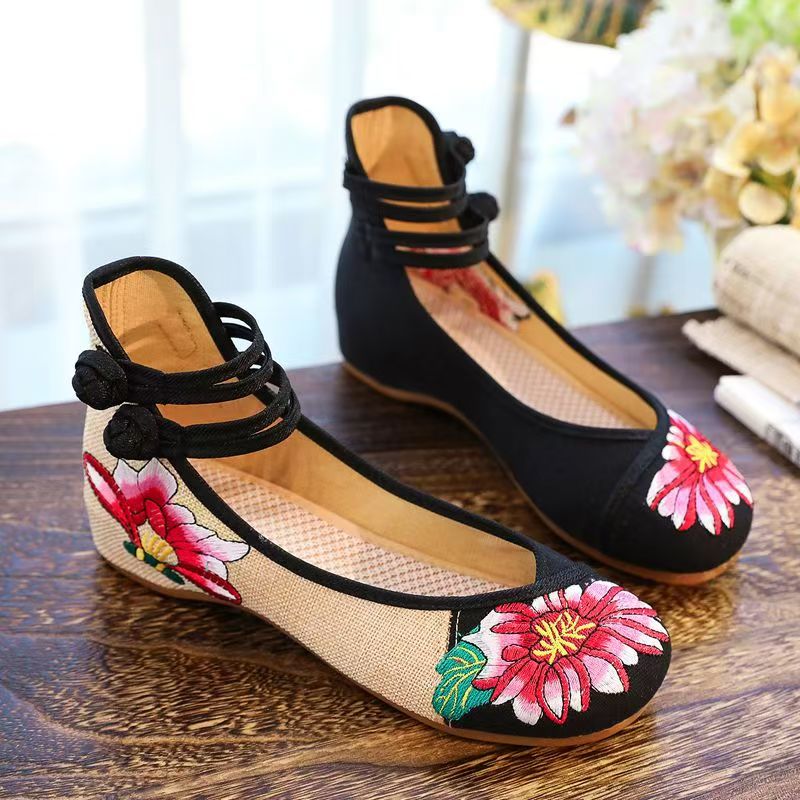 أحذية نسائية بكعب ويدجز مطرزة  - مراجعة Embroidery Canvas وسعره